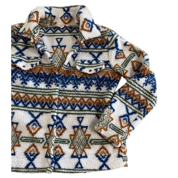 Southwestern Aztec Fleece Jacket Medium - Picture 2 of 6